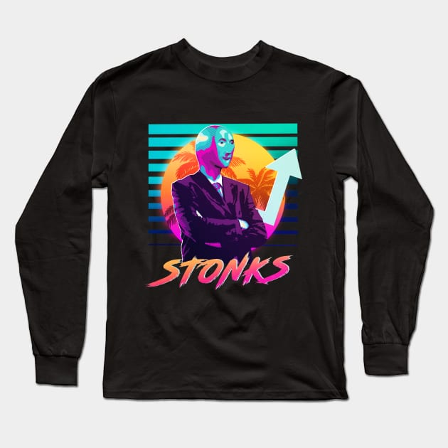 Stonks, Dank memes, vintage v1 Long Sleeve T-Shirt by QuantumDesigns